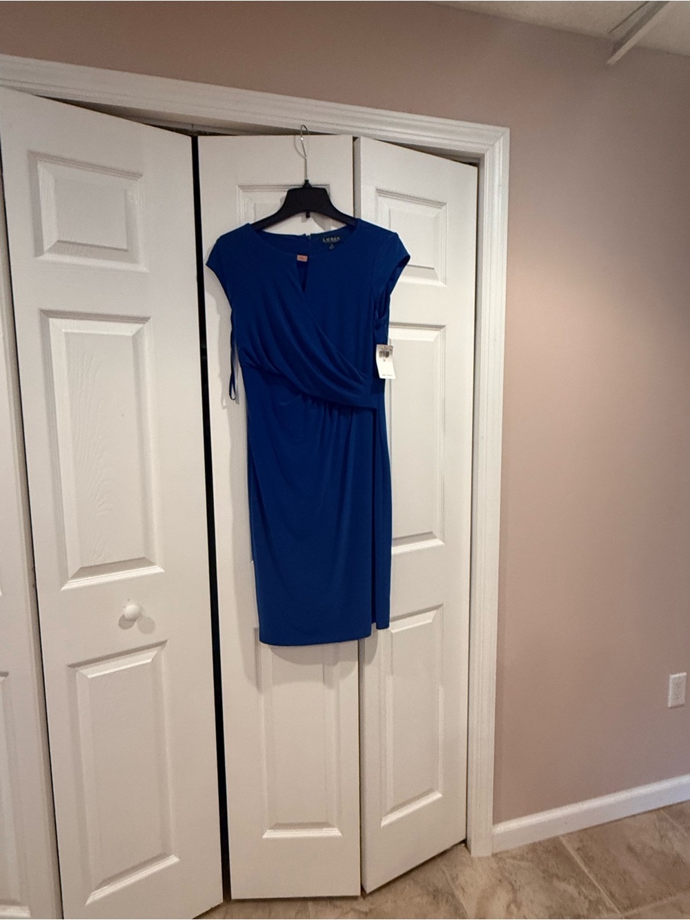 LAUREN Ralph Lauren Cobalt Blue Faux-Wrap Sheath Dress